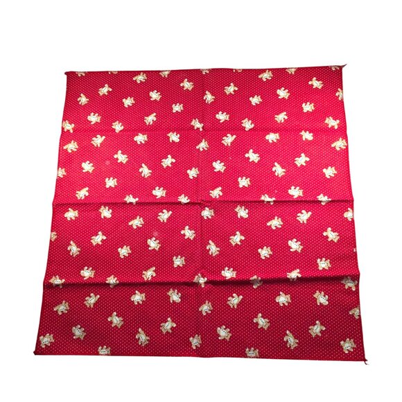 Red Teddy Bear Print Cotton Fabric napkins Squares christmas linens whimsical - Picture 2 of 5